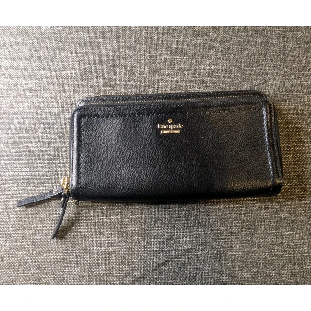 Kate Spade Wallet New York Womens Black Leather Rectangle Classic Zip-Around